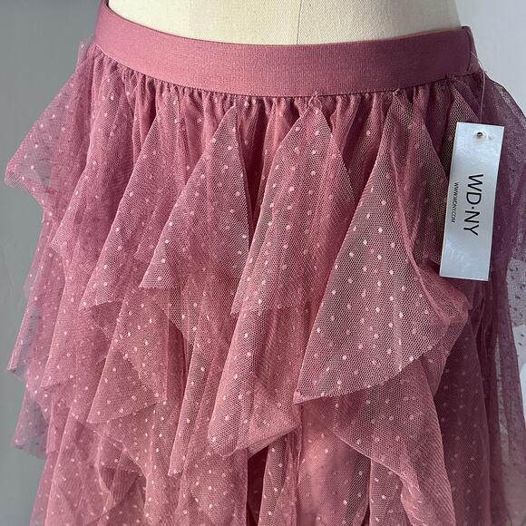 Fairycore Tulle Ruffle Midi Skirt Polka Dot Layered Mesh Pink L WD NY NWT - Picture 6 of 10